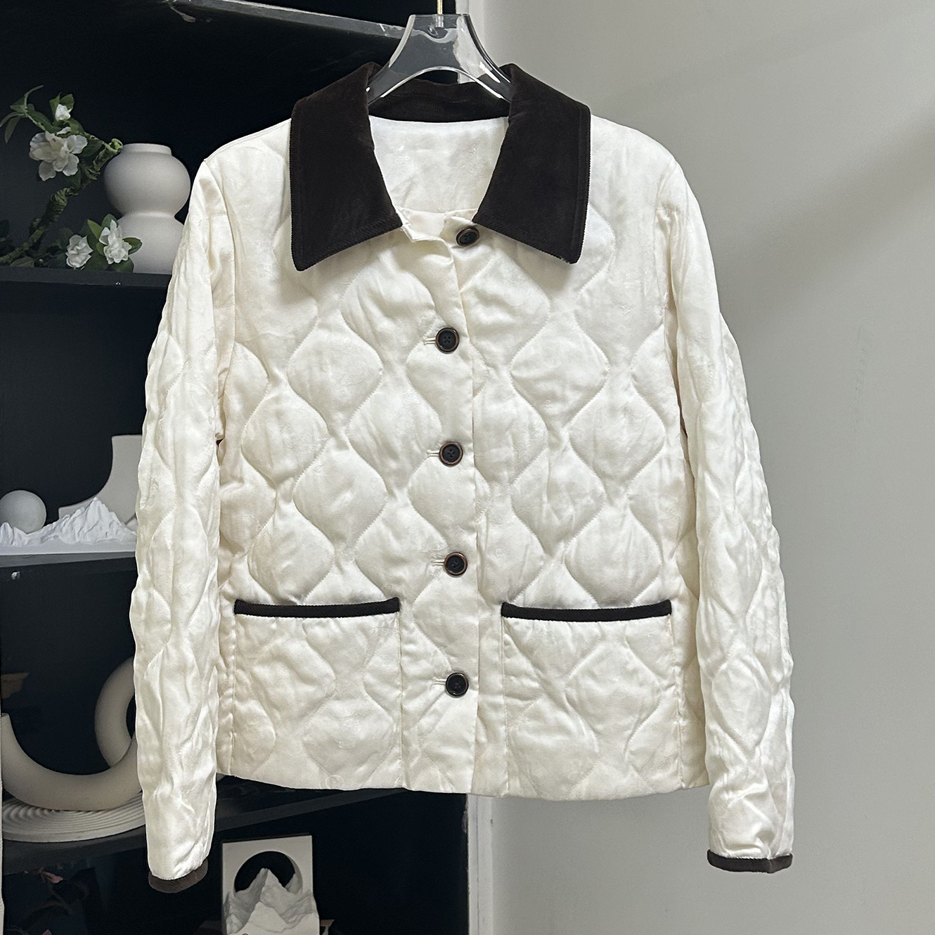 小雪家【秋日学院】新中式小香风复古翻领暗纹提花羽绒服上衣外套