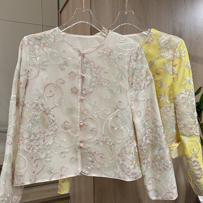 小雪家 100桑蚕丝真丝欧根纱重工刺绣洋气减龄显瘦上衣外套开衫