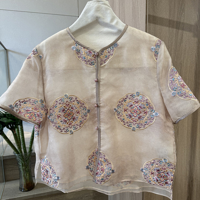小雪家【宝相花】开衫~新中式真丝欧根纱刺绣轻薄款国风上衣短袖