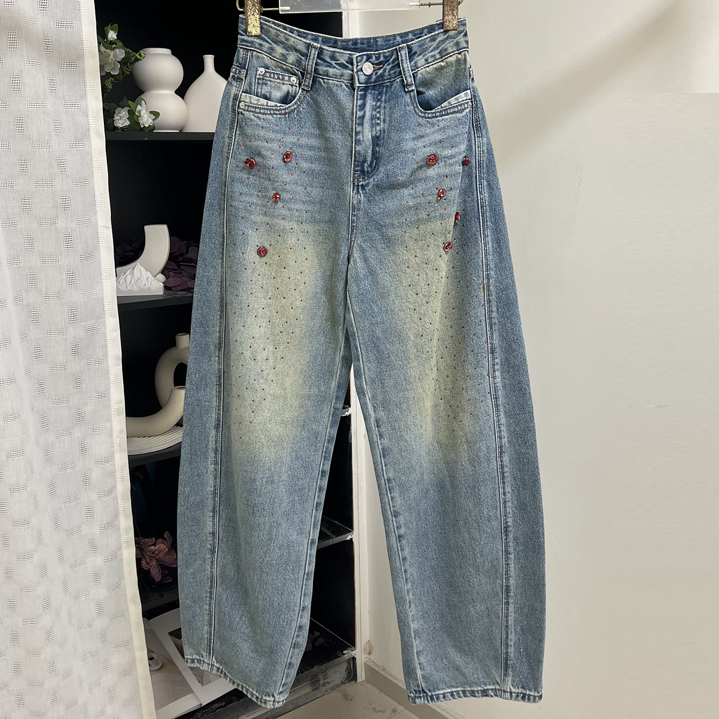 小雪家【红钻女神】轻国风自然腰镶钻休闲裤显瘦春季新款牛仔裤,女装/女士精品,休闲裤,淘宝优惠券,粉丝福利购,淘宝优惠卷