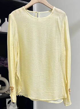 小雪家【花辞岁】新中式圆领套头钉珠微透薄款春夏长袖轻奢上衣