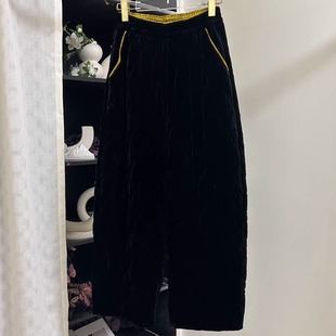 纯色夹棉弹力腰撞色显瘦休闲裤 丝绒菱格棉裤 冬日保暖裤 小雪家
