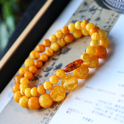 精品俄料老蜜腊雕刻项链塔链 满蜜高密浑厚陈年鸡油黄9.5-16.8mm