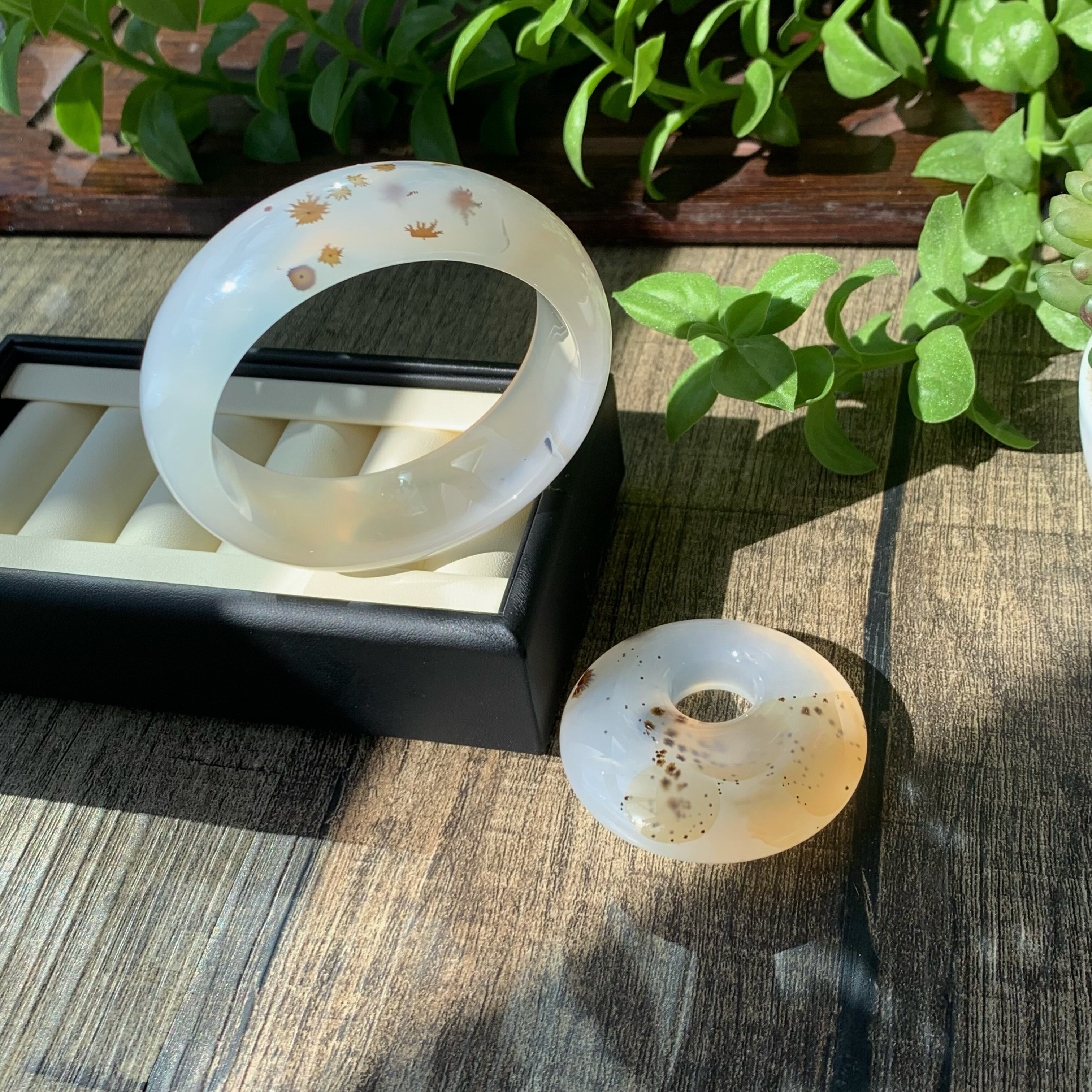 海底世界 天然海洋玉髓手镯配同料鱼眼扣 高冰马达加斯加59.5mm