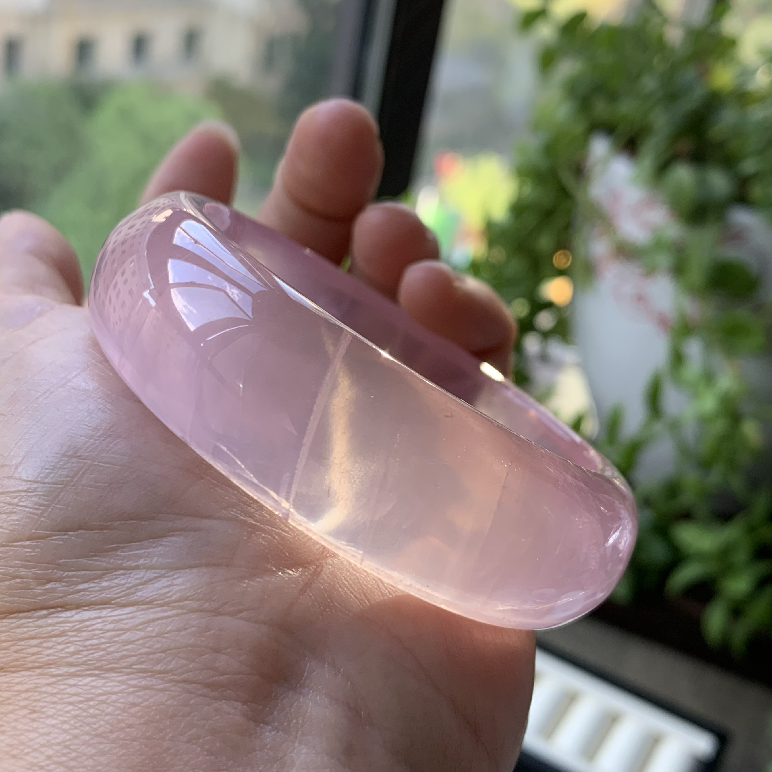 亏清 58.7mm色粉天然莫桑比克粉晶手镯樱花粉芙蓉粉晶85.4g