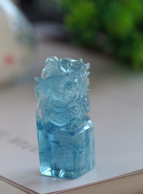 收藏等级老矿无酸洗天然海蓝宝吊坠印章龙柱 玻璃体老料海水蓝