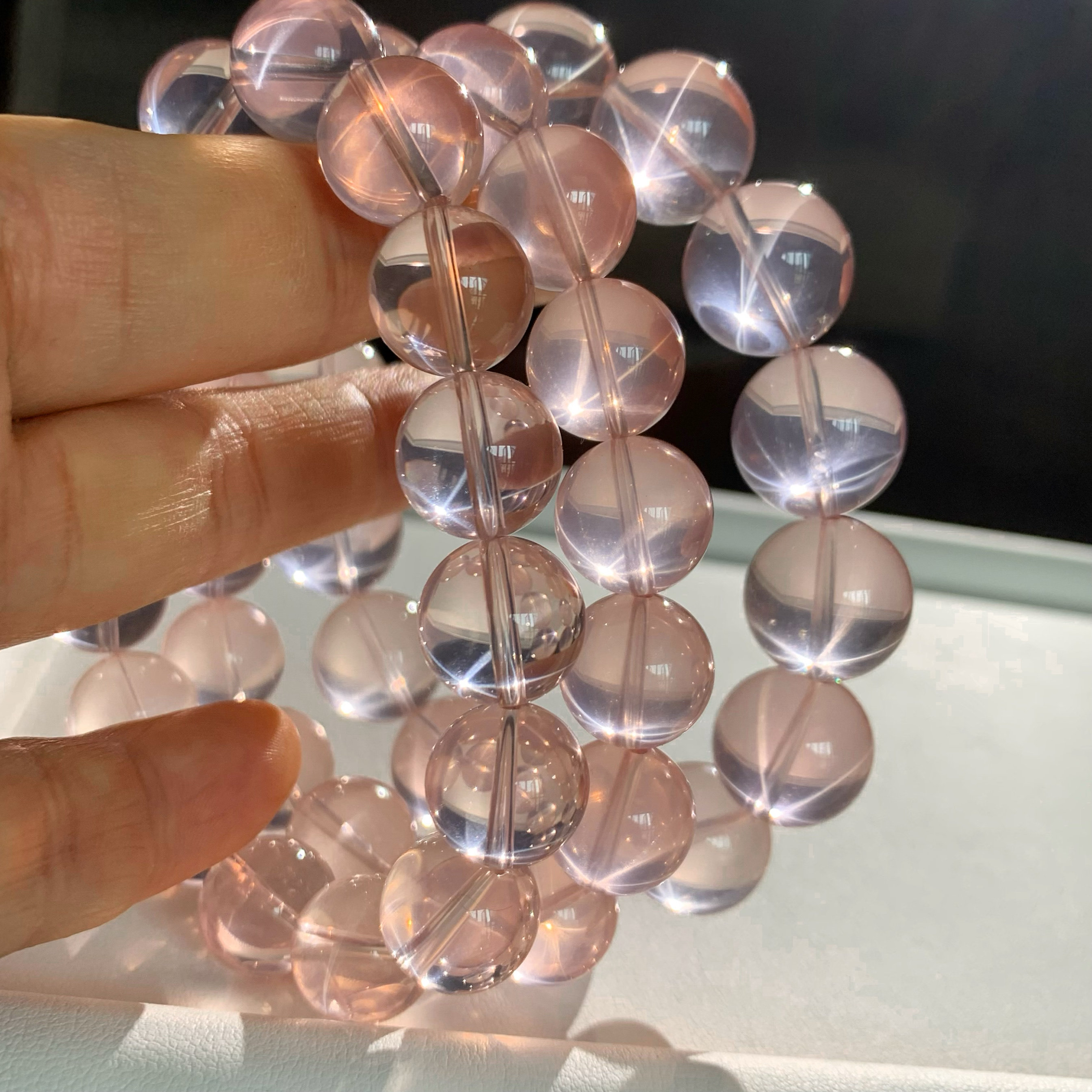 荧光逆天大颗粒老矿水透体马粉手链晶体好YYDS