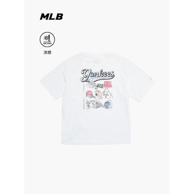 MLB男女情侣26新款NY手绘舒适印花宽松透气运动短袖T恤3ATSN0163
