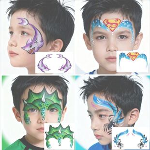 儿童动物节日表演男孩动物恐龙超人脸贴彩虹可爱彩绘妆容纹身贴