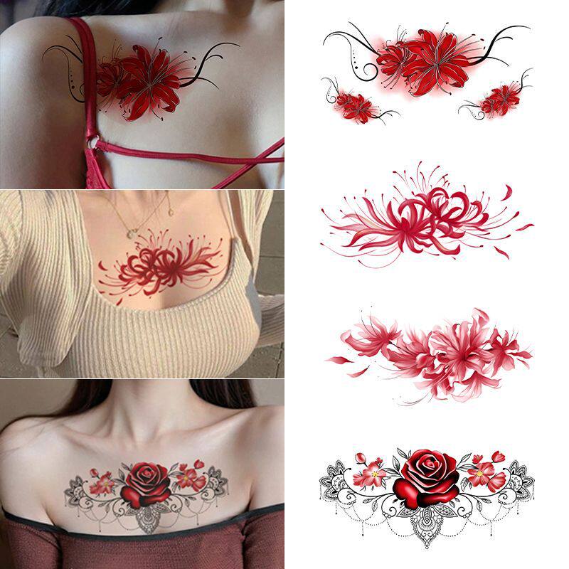 性感纯欲风彼岸花朵纹身持久防水玫瑰疤痕遮盖胸口肚子刺青可水洗