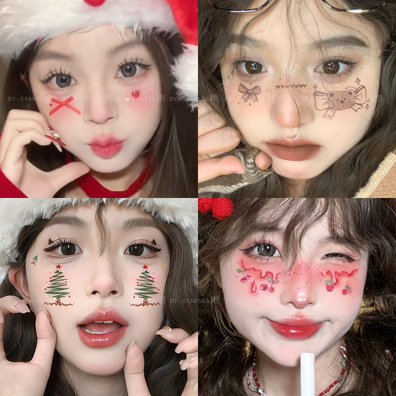 圣诞节妆容脸贴少女爱心甜美卡通草莓雪花腮红COS派对写真易出片