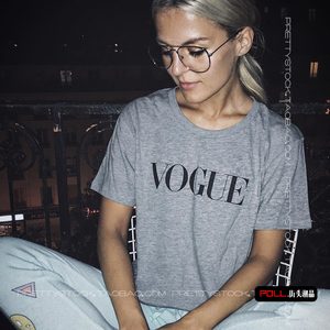 欧美街头个性潮流简约字母vogue印花宽松大码短袖t恤女bf风上衣夏