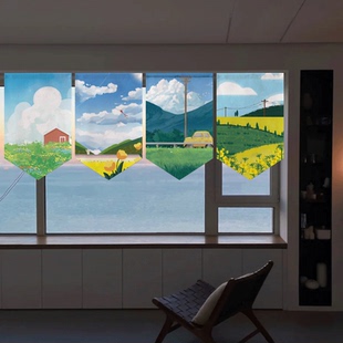 风景厨房挂帘小旗帘三角旗帘装饰帘门帘短帘半帘隔断帘小布帘定制