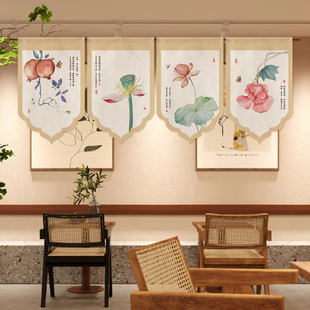 新中式 饰遮挡帘厨房隔断半帘门头挂布窗户短帘 门帘吊旗三角旗帘装