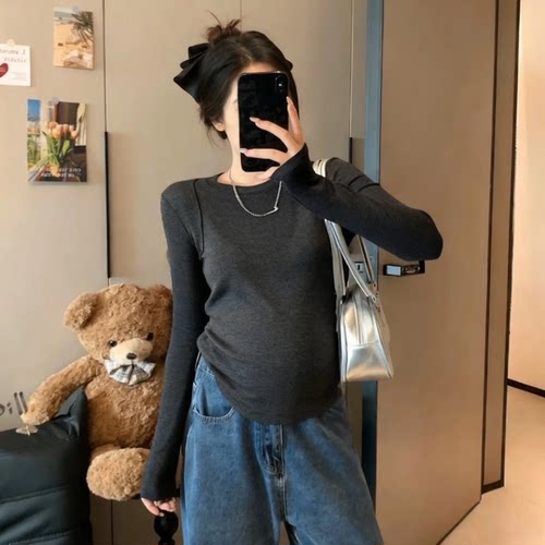 孕妇装2025秋冬款弹力保暖内搭打底衫小个子修身正肩长袖t恤上衣