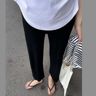 孕妇九分裤木耳边托腹夏装可调节阔腿裤小个子女休闲短袖T恤套装