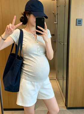 纯棉哺乳衣外穿孕妇装2026夏季恤衫开扣修身百搭上衣小个子怀孕款