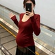 秋冬新款 修身 时尚 过年红孕妇装 U领长袖 打底衫 显瘦T恤辣妹短款 上衣