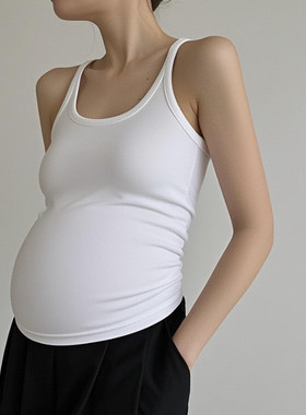孕妇吊带打底衫夏季簿款罗纹棉外穿背心胸垫上衣修身内搭打底