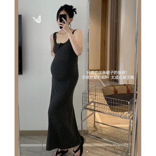 孕期穿搭吊带连衣裙2025秋冬新款 高弹力遮副乳灰色显身材孕妇裙子