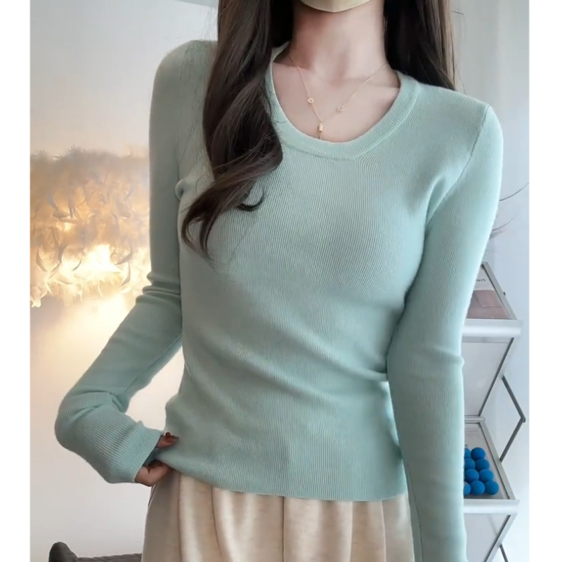 显瘦长袖针织衫孕妇怀孕修身显瘦打底衫上衣秋冬新款小u领外穿