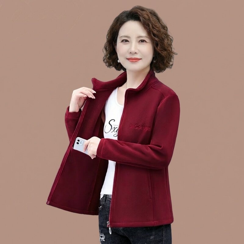 春秋卫衣女士开衫外套立领百搭显瘦休闲中年妈妈秋冬加厚抓绒衣女