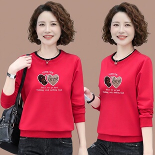 中年妈妈春装卫衣洋气休闲圆领套头上衣大码宽松显瘦春款2026新款