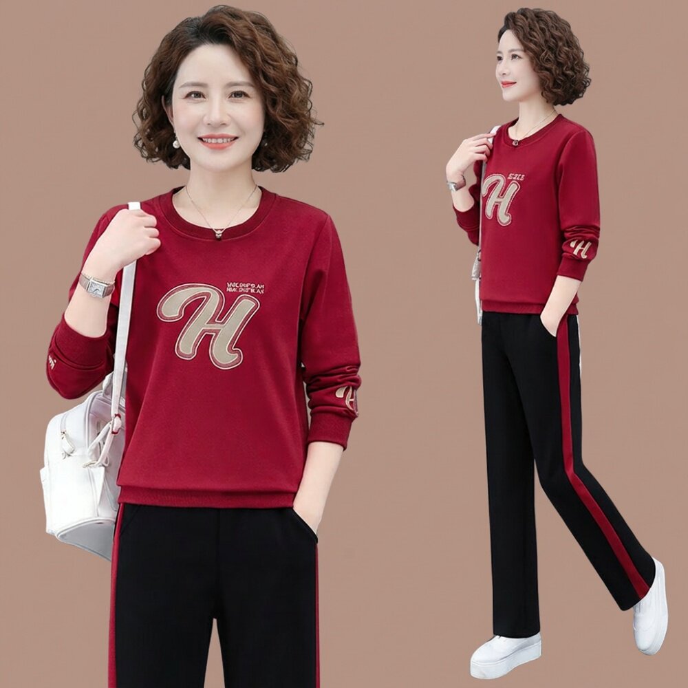 中年妈妈春装套装宽松休闲运动服女春季衣服显年轻两件套2026新款