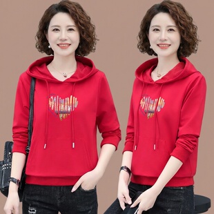 卫衣女中年妈妈连帽春装带帽五十多岁洋气春季女款上衣春款打底衫