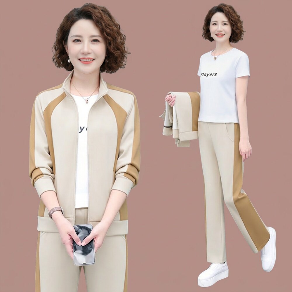中年妈妈春装休闲套装运动服显年轻洋气春款衣服三件套2026年新款