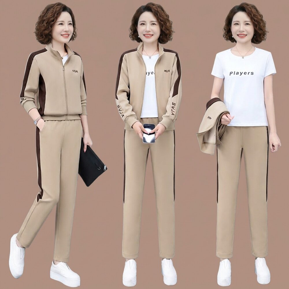 春款衣服女中年妈妈显年轻春装套装运动服休闲宽松显瘦洋气三件套