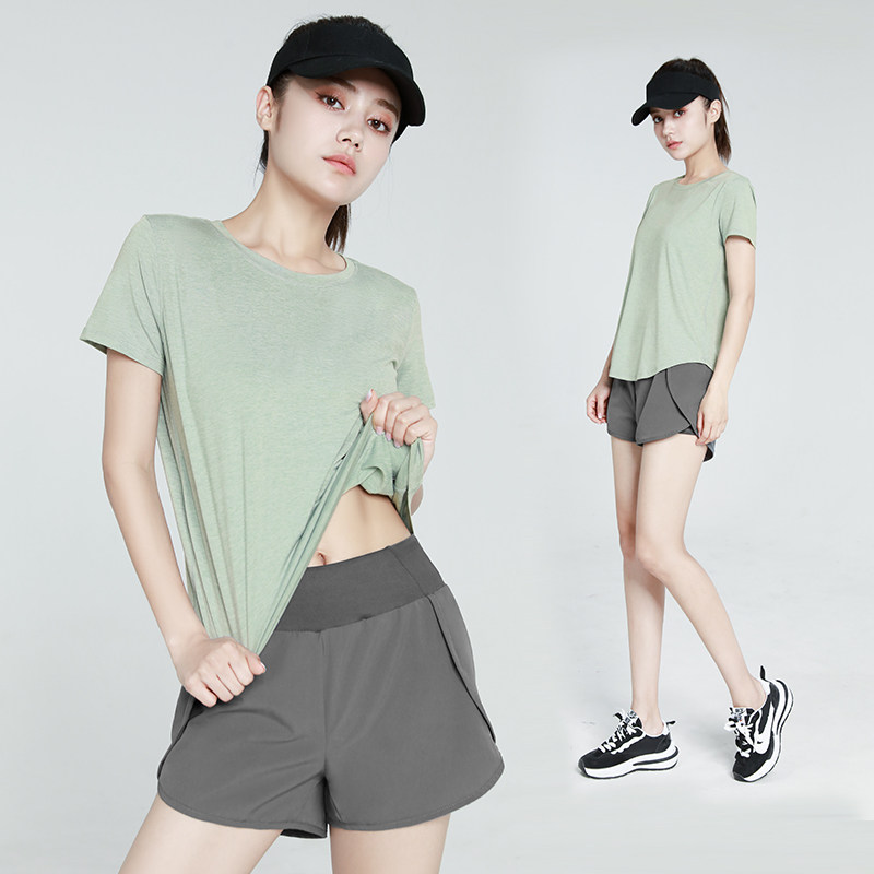 运动服套装女2025夏季新款夜跑休闲跑步瑜伽健身服宽松短袖短裤薄