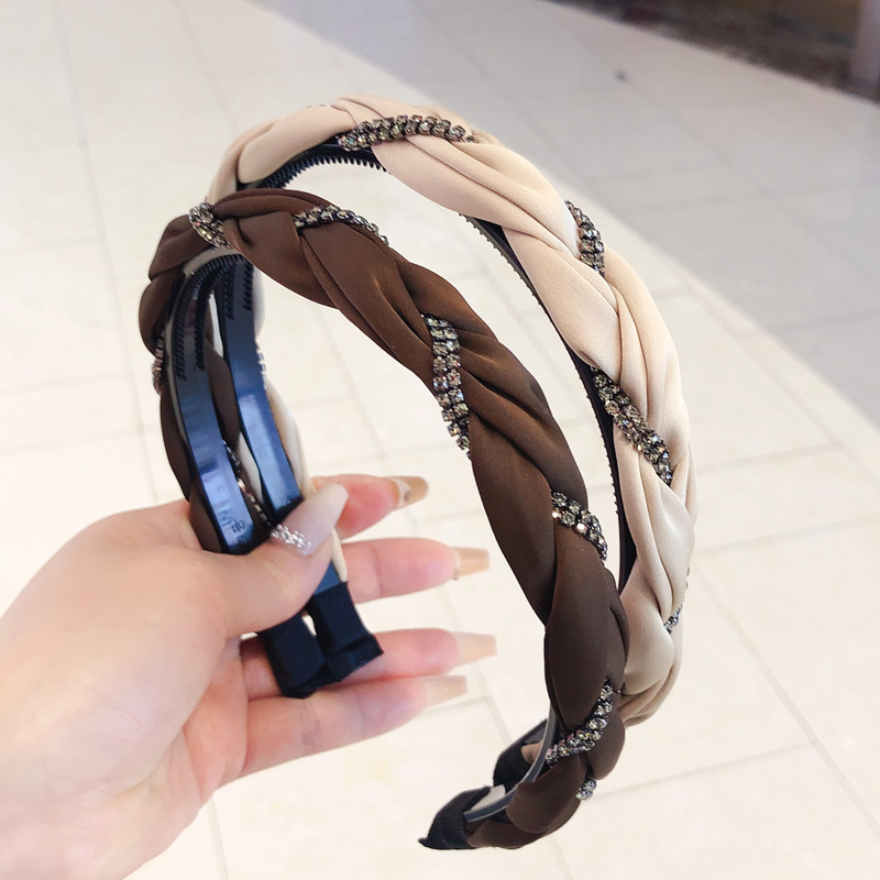 网红头饰麻花辫子发箍高颅顶防滑带齿压发头箍女外出百搭水钻发卡