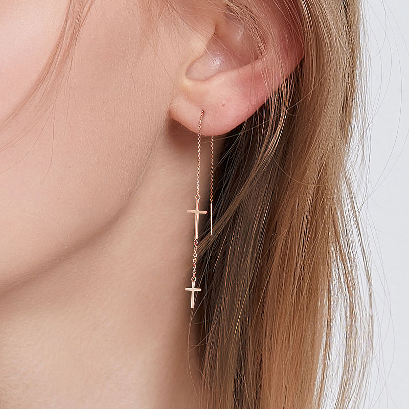 十字架珠宝耳线一对长款18k金