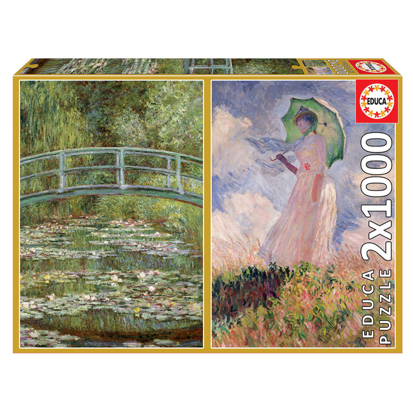 Educa莫奈荷花池和带伞的女人1000*2世界名画成人高难度拼图装饰