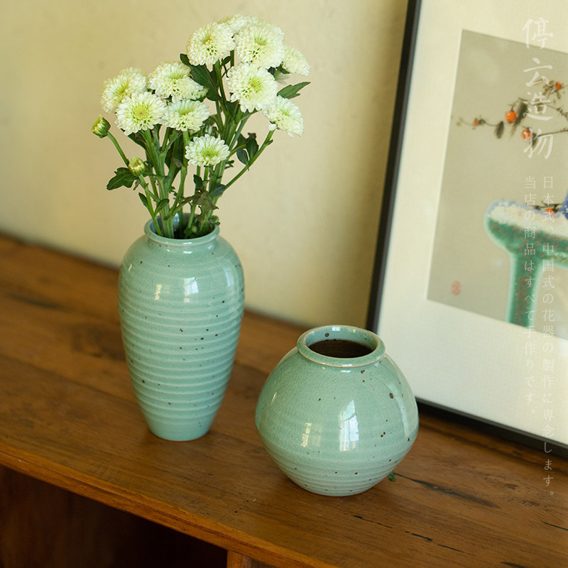 龙泉青绿手工粗陶花瓶插花花器迷你小号茶席禅意侘寂复古花插中式,家居饰品,花瓶,淘宝优惠券,粉丝福利购,淘宝优惠卷