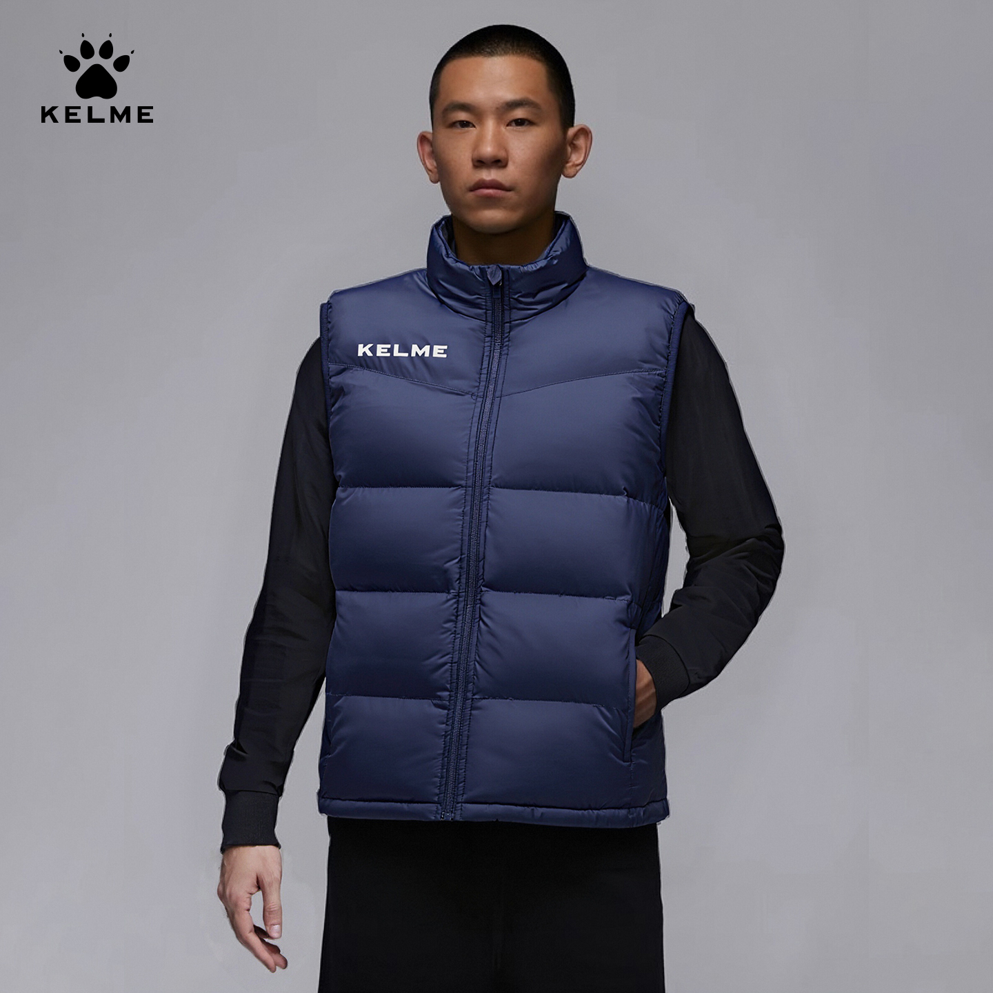 卡尔美冬季足球服训练马季外套运动休闲加厚保暖羽绒棉背心坎肩