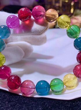 手串单圈玻璃体珠宝彩虹碧玺