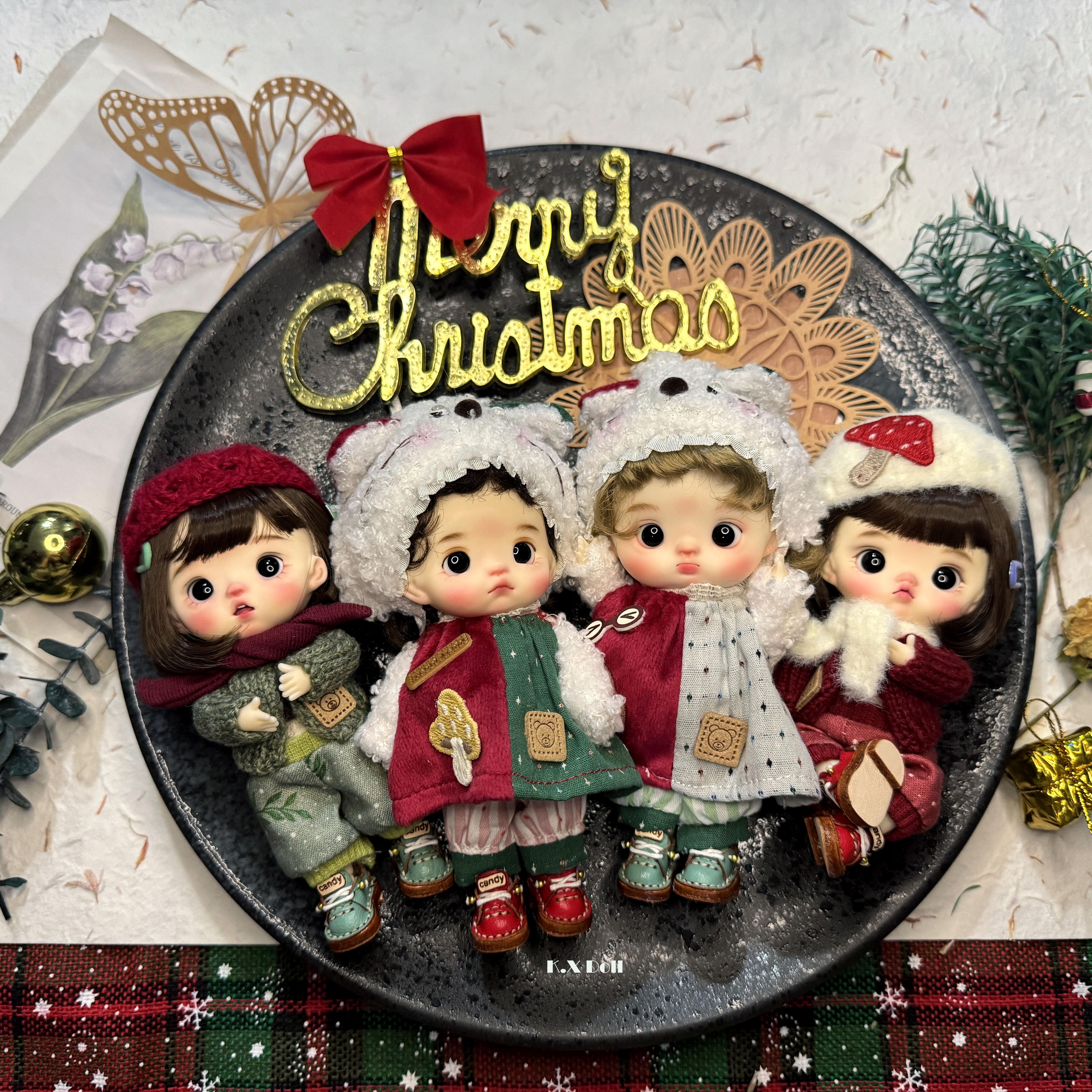 ob11K.X Doll原创娃衣圣诞新年套装 GSC YMY 红绿复古BJD12分