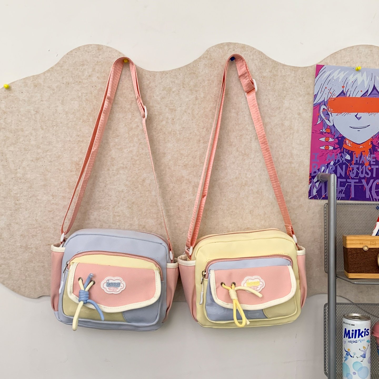 高颜值可爱撞色小包包女多巴胺学院单肩斜挎包二次元透明少女痛包