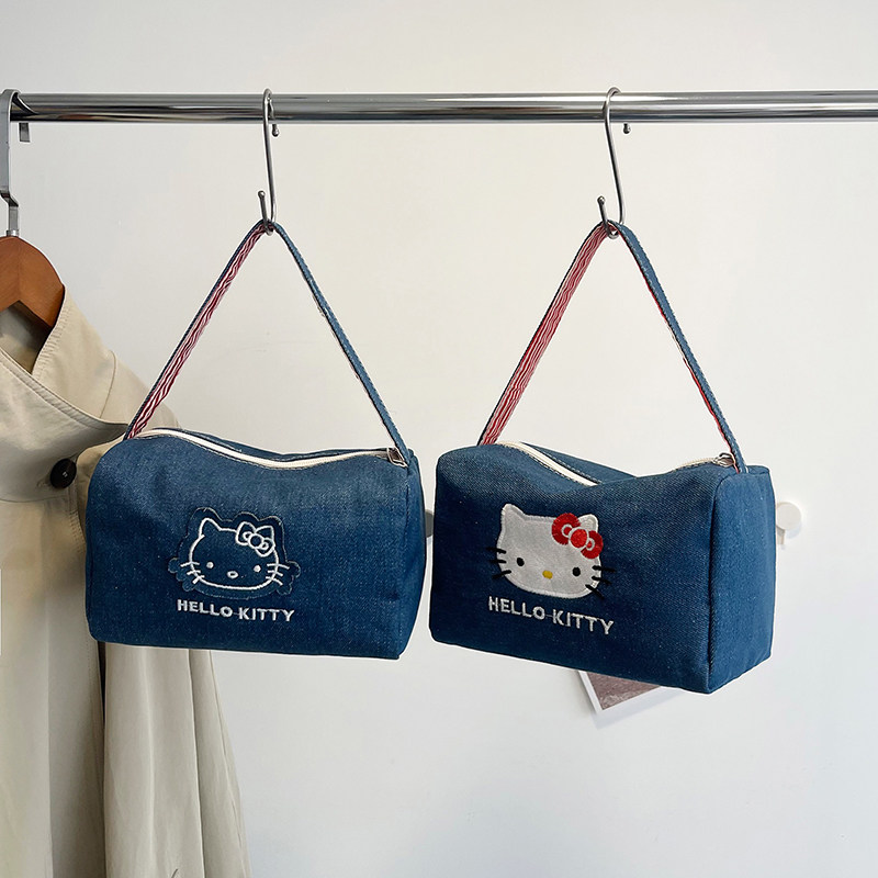 可爱kitty牛仔布复古手拎包ins高颜值大容量便携式手提包女化妆包,箱包皮具/热销女包/男包,通用款女包,淘宝优惠券,粉丝福利购,淘宝优惠卷