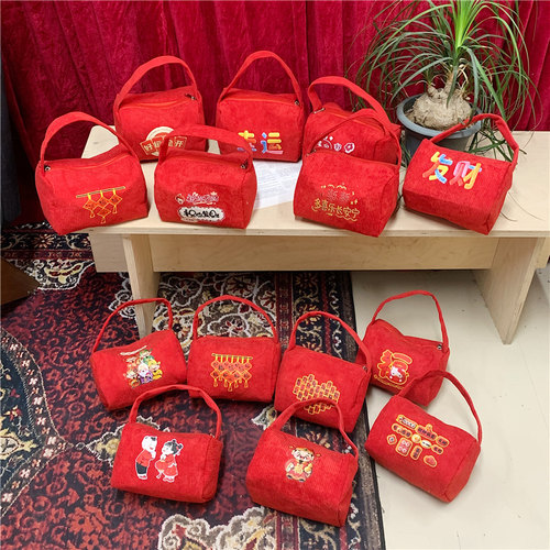 新品马年送福红色手拎包2026新款可爱爆款帆布手提袋节日年会礼品