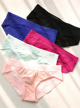美单马卡龙色 帅气腰身字母loge欧美性感蕾丝女士低腰内裤三角裤
