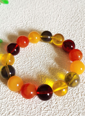 蜜蜡多宝手串琥珀七彩佛珠手链