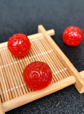 转运珠红色蜜蜡散珠回纹珠吊坠