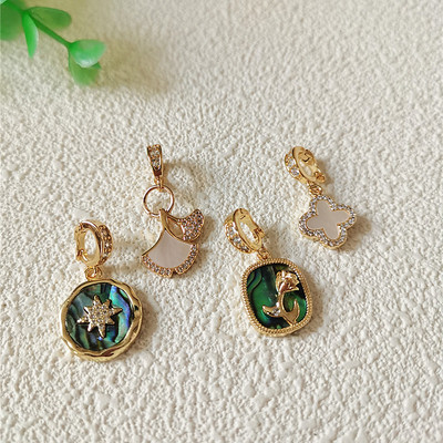 万能扣白贝玫瑰花吊坠可拆卸瓜子扣鲍鱼贝项坠珍珠项链不掉色吊坠