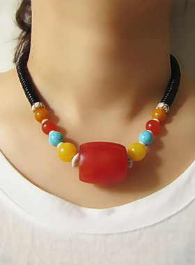 文玩锁骨链老蜜蜡桶珠项链可调节琥珀复古菩提宫廷特色配饰毛衣链