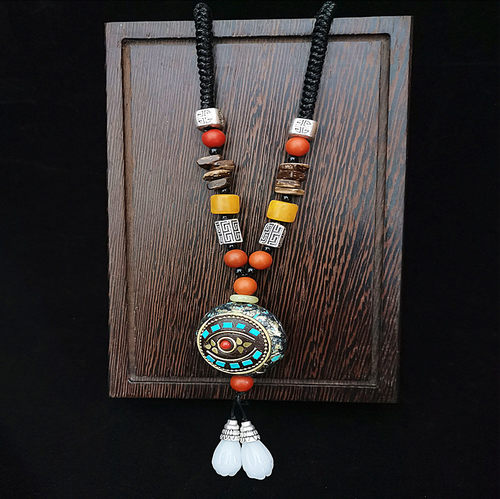 西藏天眼毛衣链异域风情唐卡项链