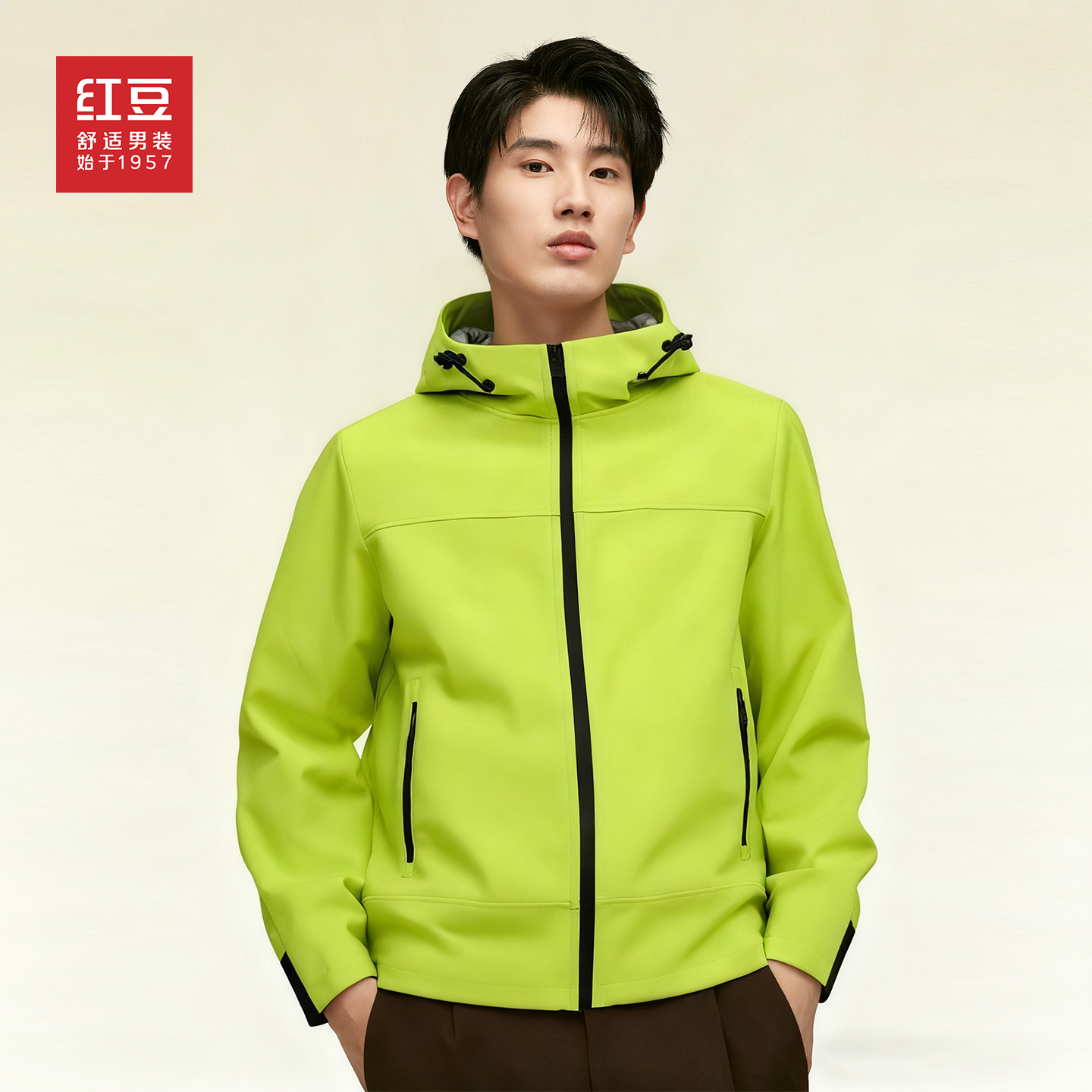 红豆加绒防水防风软壳男冲锋夹克