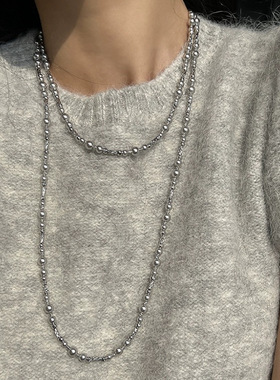 法式贝珠女灰色毛衣项链